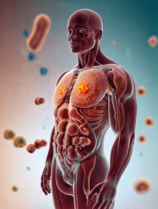 human body with gut and simple bacteria in microbiome 1 1